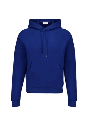 Saint Laurent logo-embroidered cotton hoodie - Blue
