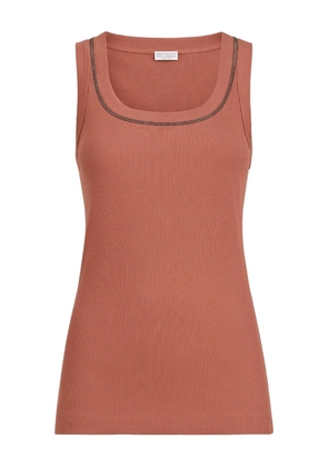Brunello Cucinelli ribbed trim top - Orange