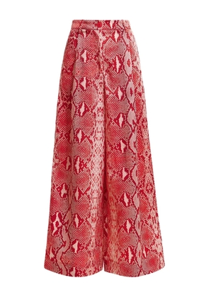 Essentiel Antwerp pleated snakeskin-print trousers - Red