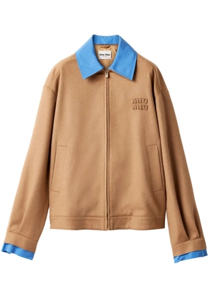 Miu Miu logo-appliqué bomber jacket - Brown