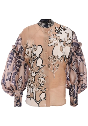 Biyan printed organza shirt - Neutrals