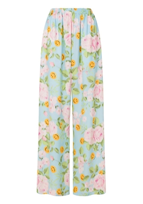 Moschino floral-print palazzo pants - Blue