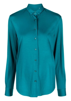 Xacus curved-hem virgin wool shirt - Blue