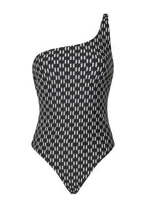 Karl Lagerfeld monogram-print one-shoulder swimsuit - Black