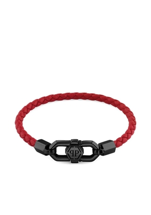 Philipp Plein braided leather clasp bracelet - Black