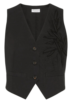Brunello Cucinelli Flora-appliqué waistcoat - Black