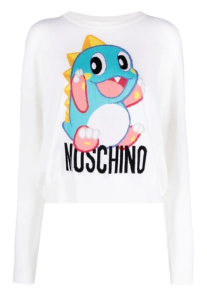 Moschino cartoon-embroidered virgin wool jumper - White
