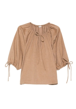 By Malene Birger tie-neck puff-sleeve top - Neutrals
