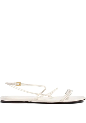 KHAITE bead-embellished loop flat sandals - White