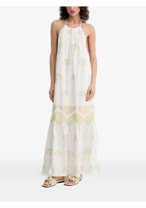 SIMONA CORSELLINI halter-neck palm-print maxi dress - White