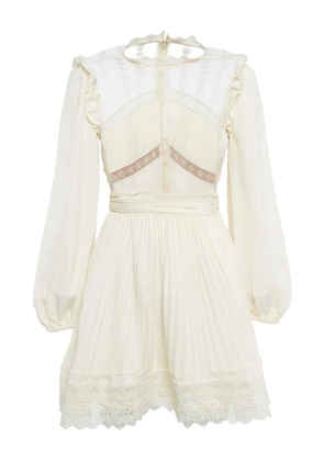 Self-Portrait lace-detail pleated dress - Neutrals