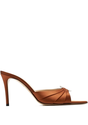 Andrea Wazen 85mm Janis pleated jewel-embellished mules - Brown
