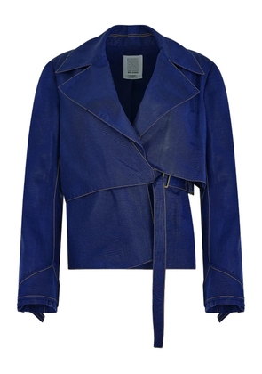 Rosie Assoulin ridged moiré belted jacket - Blue