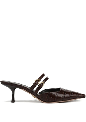 Veronica Beard 50mm Corrie crocodile-effect buckle mules - Brown