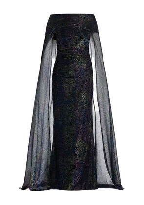 Talbot Runhof off-shoulder cape dress - Blue