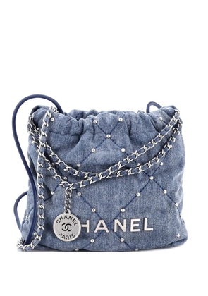CHANEL Pre-Owned 22 Chain Quilted Studded Denim Mini hobo bag - Blue