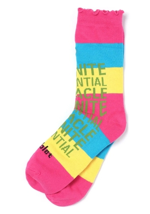 Doublet slogan-print striped socks - Blue
