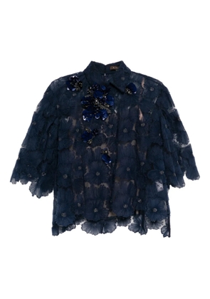 Biyan floral-beaded blouse - Blue