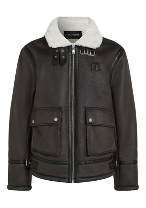 Karl Lagerfeld monogram shearling jacket - Brown