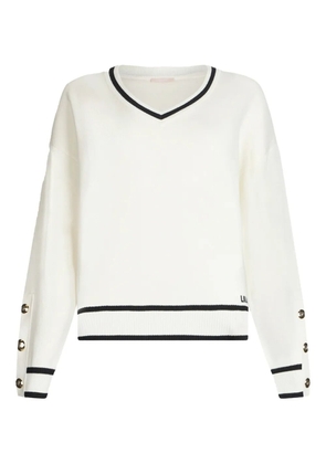 LIU JO striped button-detail sweater - White