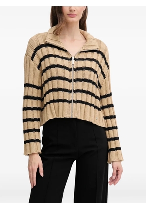 DKNY striped-patern zip cardigan - Brown