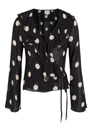 Reformation Kilah ruffled polka-dot top - Black