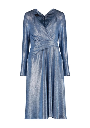 Talbot Runhof draped V-neck long-sleeve midi dress - Blue
