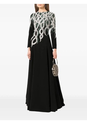 Dina Melwani sheer-tulle crystal-embroidery maxi dress - Black