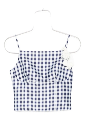 Self-Portrait gingham floral-embellished top - Blue
