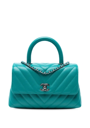 CHANEL Pre-Owned 2019 Mini Chevron Caviar Coco Top Handle Bag satchel - Blue