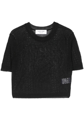 Marine Serre pointelle-knit cropped blouse - Black