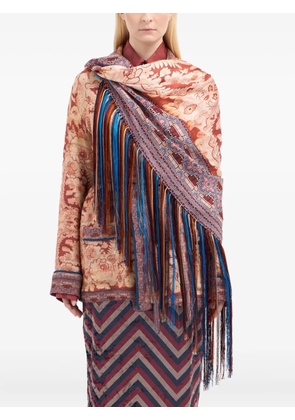 Pierre-Louis Mascia floral-pattern fringed-edges scarf - Brown