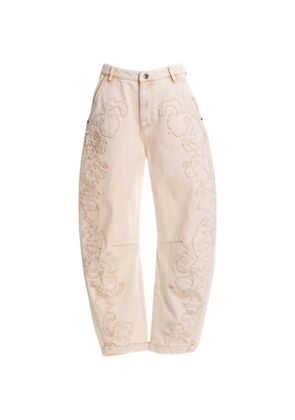 Agua By Agua Bendita Fallon distressed floral-embroidery jeans - Neutrals