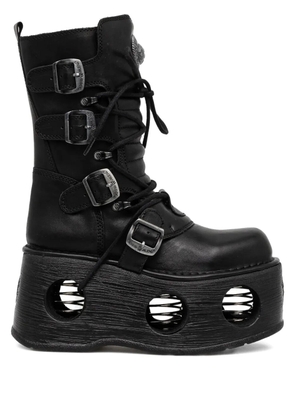 NEW ROCK 100mm buckle platform boots - Black