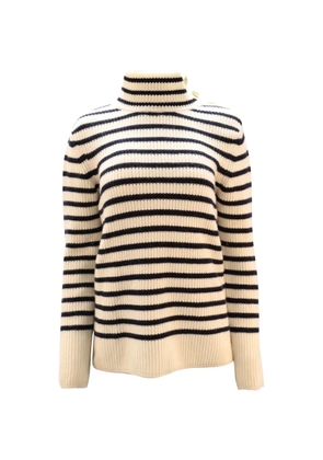 Tory Burch striped-pattern button turtleneck sweater - White