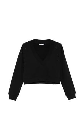Patrizia Pepe deep V-neck rhinestone sweatshirt - Black