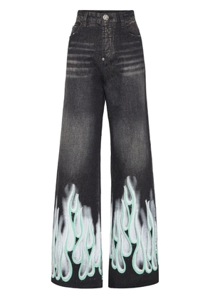 Philipp Plein flame-print jeans - Black