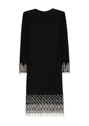 Oscar de la Renta Crystal Wave Embroidered Shift Dress - Black