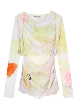 Open YY graphic-print top - Yellow