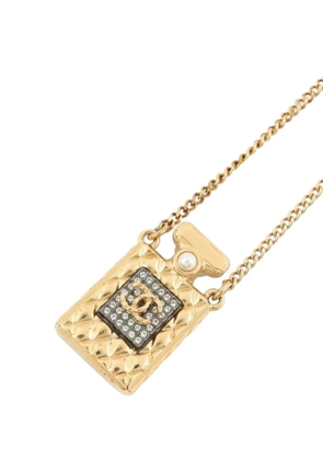 CHANEL Pre-Owned 2020 CC Gold Plated Crystal and Faux Pearl Perfume Bottle Pendant Necklace costume necklace