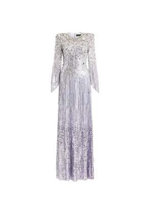 Jenny Packham sequined long-sleeve dress - Silver