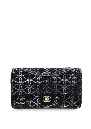 CHANEL Pre-Owned 2020 Medium Classic Crystal Embellished Velvet Double Flap shoulder bag - Black