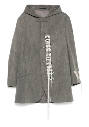 Yohji Yamamoto logo-print wool hooded jacket - Grey