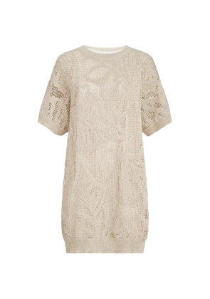 Brunello Cucinelli dazzling water lillies mini dress in linen and cotton - Neutrals