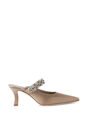 Manolo Blahnik crystal-embellished strap mules - Neutrals