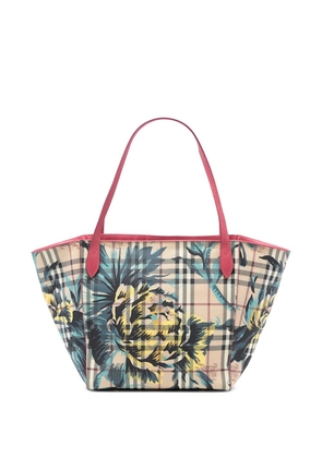 Burberry Pre-Owned 2000-2017 Small Haymarket Check Floral Print Coated Canvas Canterbury tote bag - Brown