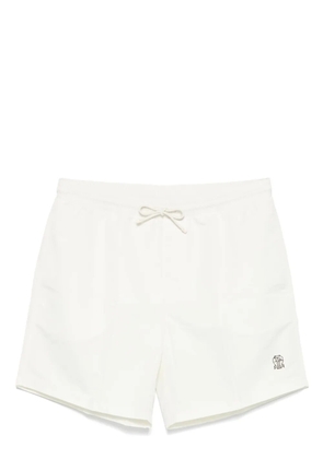 Brunello Cucinelli logo-embroidered swim shorts - White