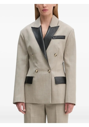 Nanushka Pacey leather-trimmed double-breasted blazer - Neutrals