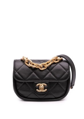 CHANEL Pre-Owned 2021-2025 Mini CC Quilted Calfskin Round Moon Messenger Flap crossbody bag - Black