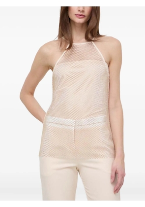 Patrizia Pepe crystal-embellished mesh top - Neutrals